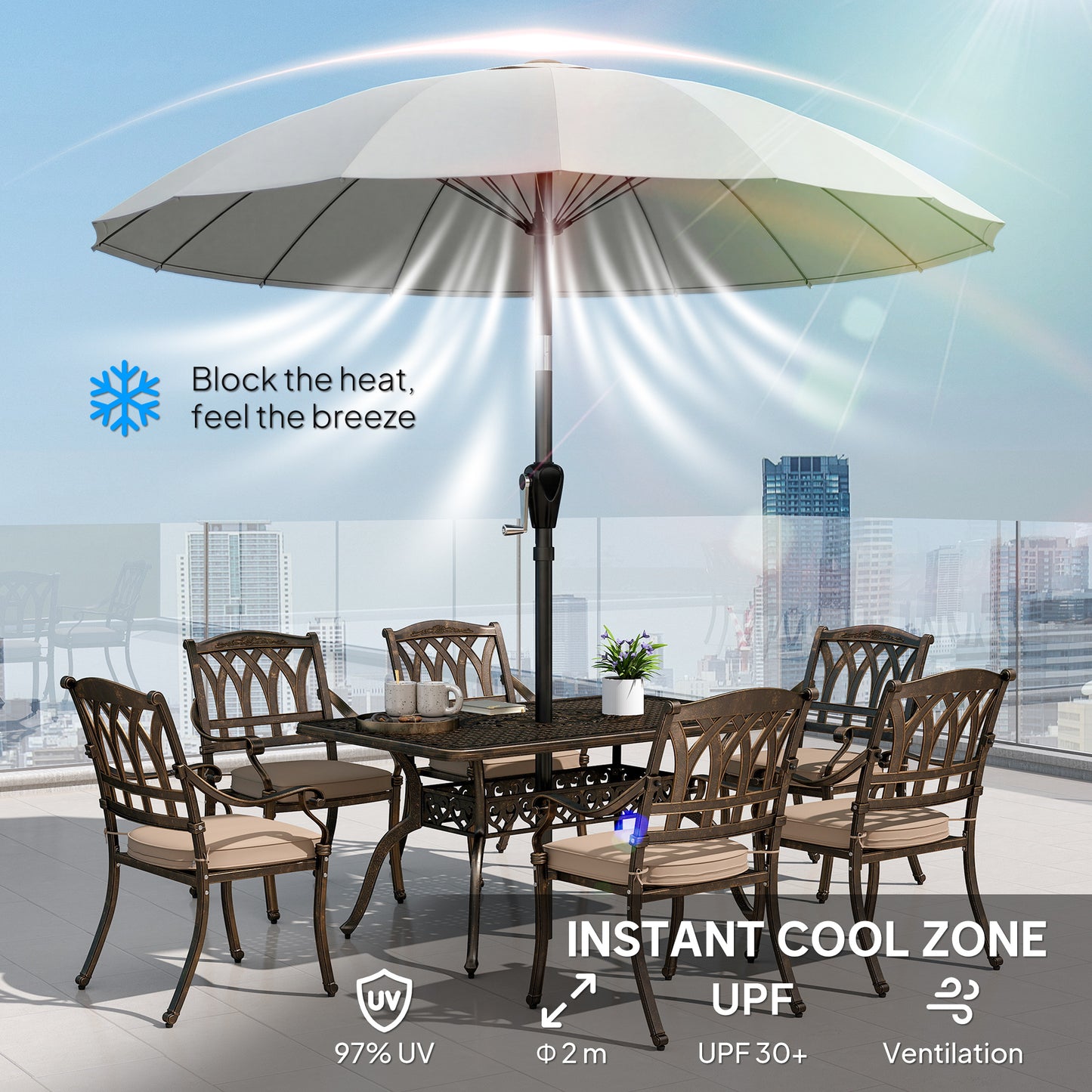 2m Shanghai Garden Parasol Umbrella, Outdoor Sun Shade, Light Grey