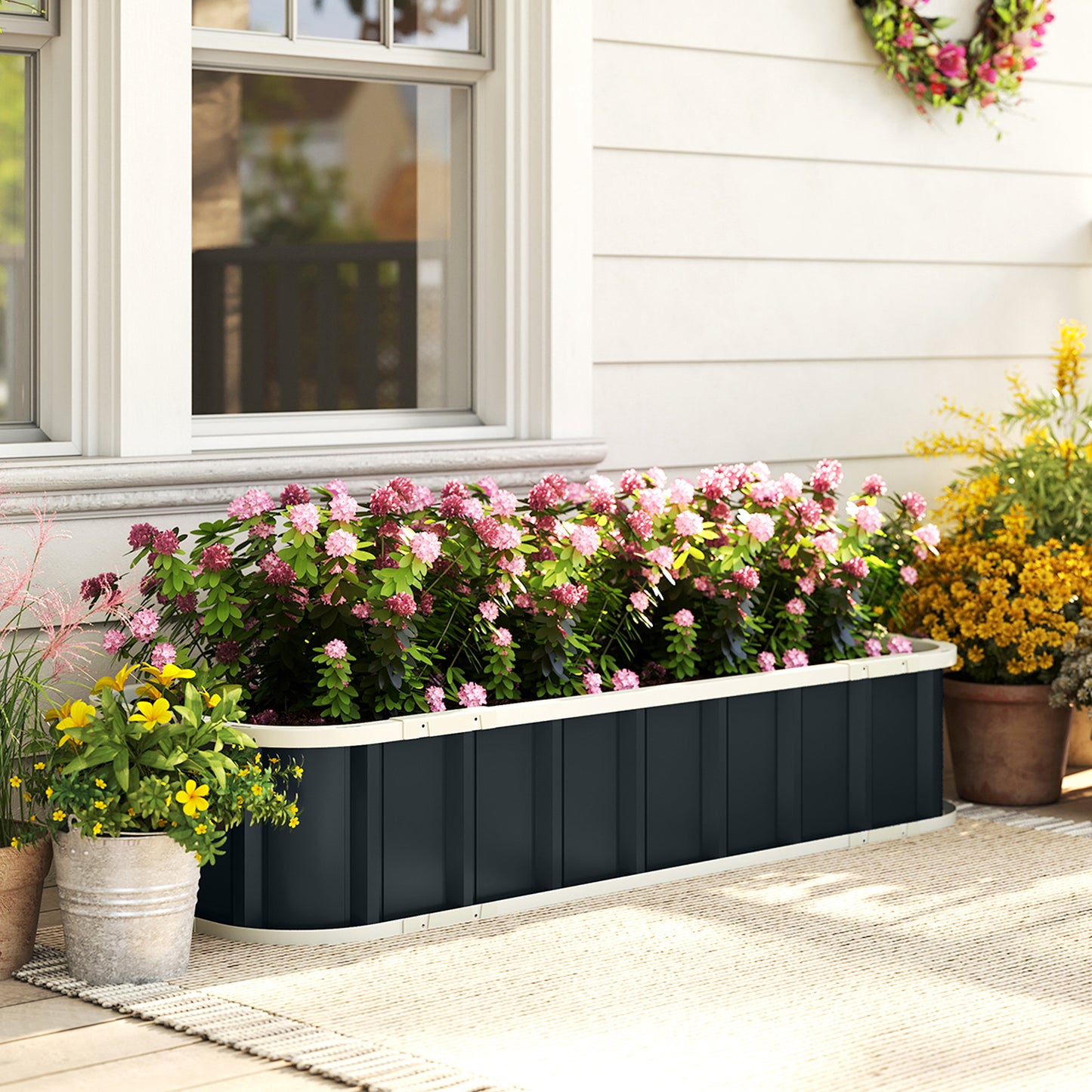 Galvanised Raised Garden Bed with Gloves, Dark Grey