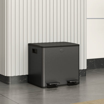 2 x 15L Dual Kitchen Bin Pedal Bin for Recycling and Waste, Black