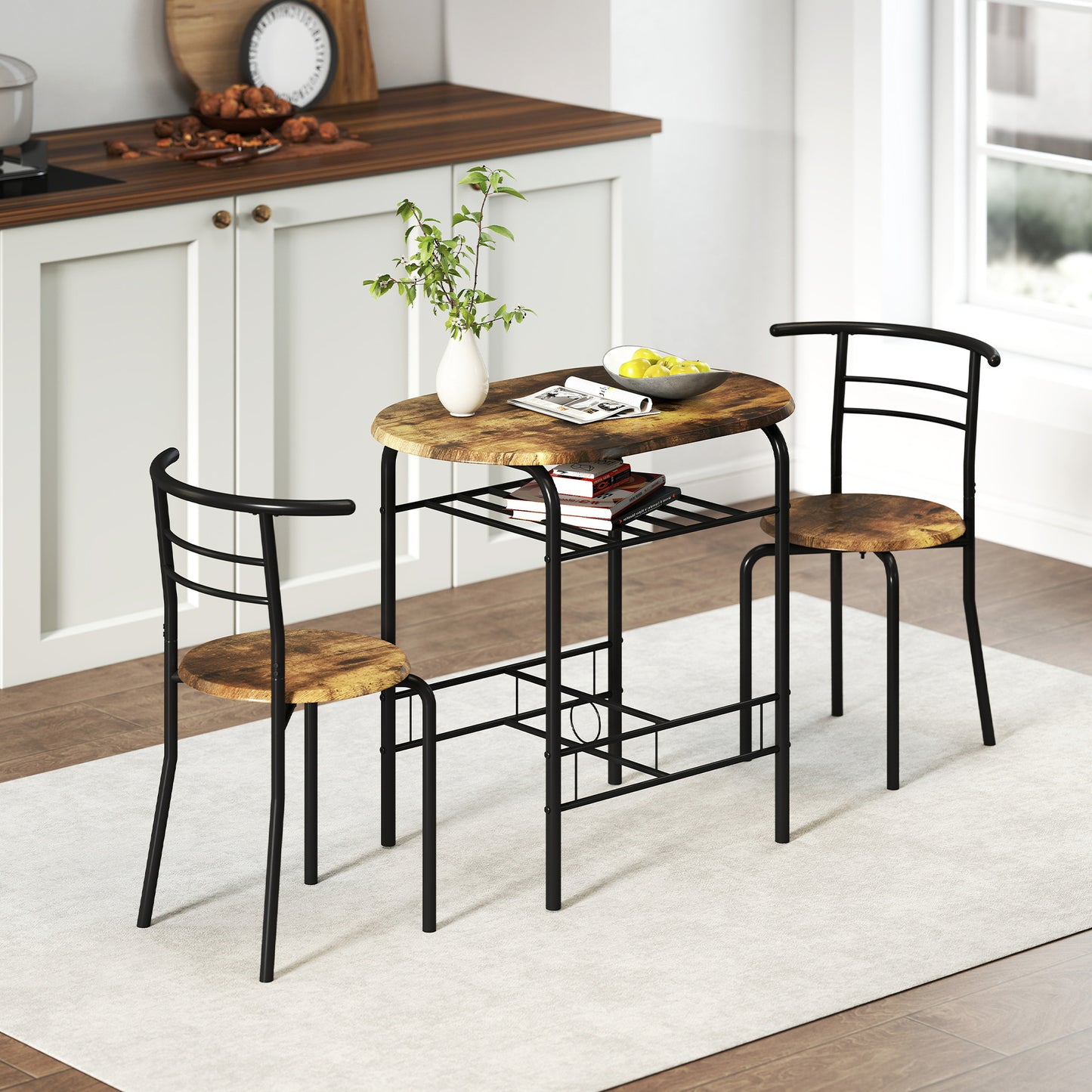 Breakfast Bar Table and Stools Set, Dining Room Set with Shelf