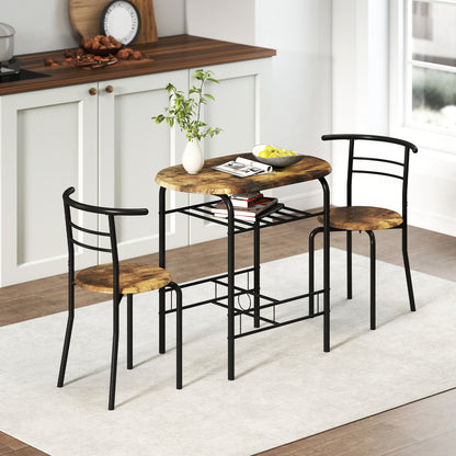 Breakfast Bar Table and Stools Set, Dining Room Set with Shelf