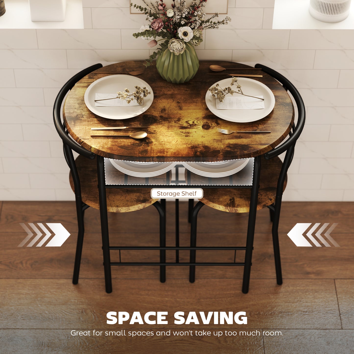 Breakfast Bar Table and Stools Set, Dining Room Set with Shelf