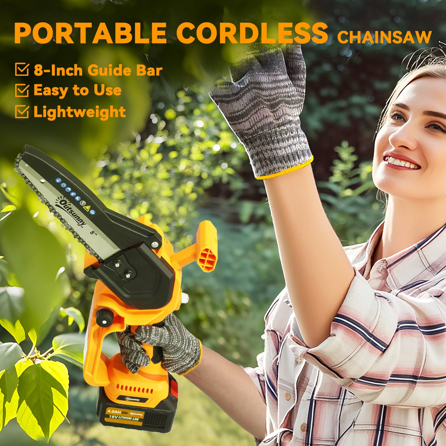 8 Inch Electric Chainsaw with Brushless Motor, 2 Batteries, Orange