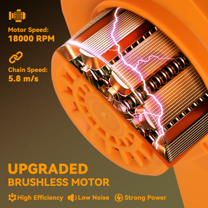 8 Inch Electric Chainsaw with Brushless Motor, 2 Batteries, Orange