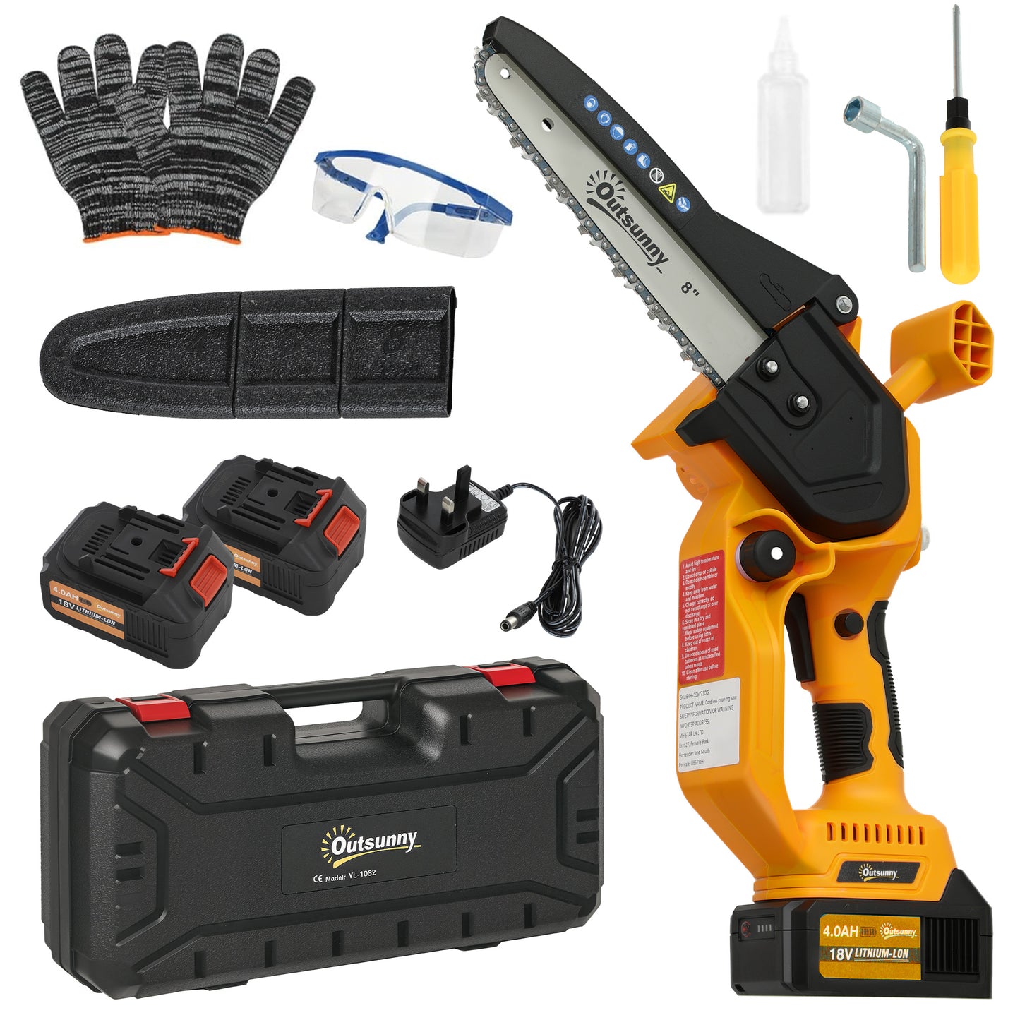 8 Inch Electric Chainsaw with Brushless Motor, 2 Batteries, Orange