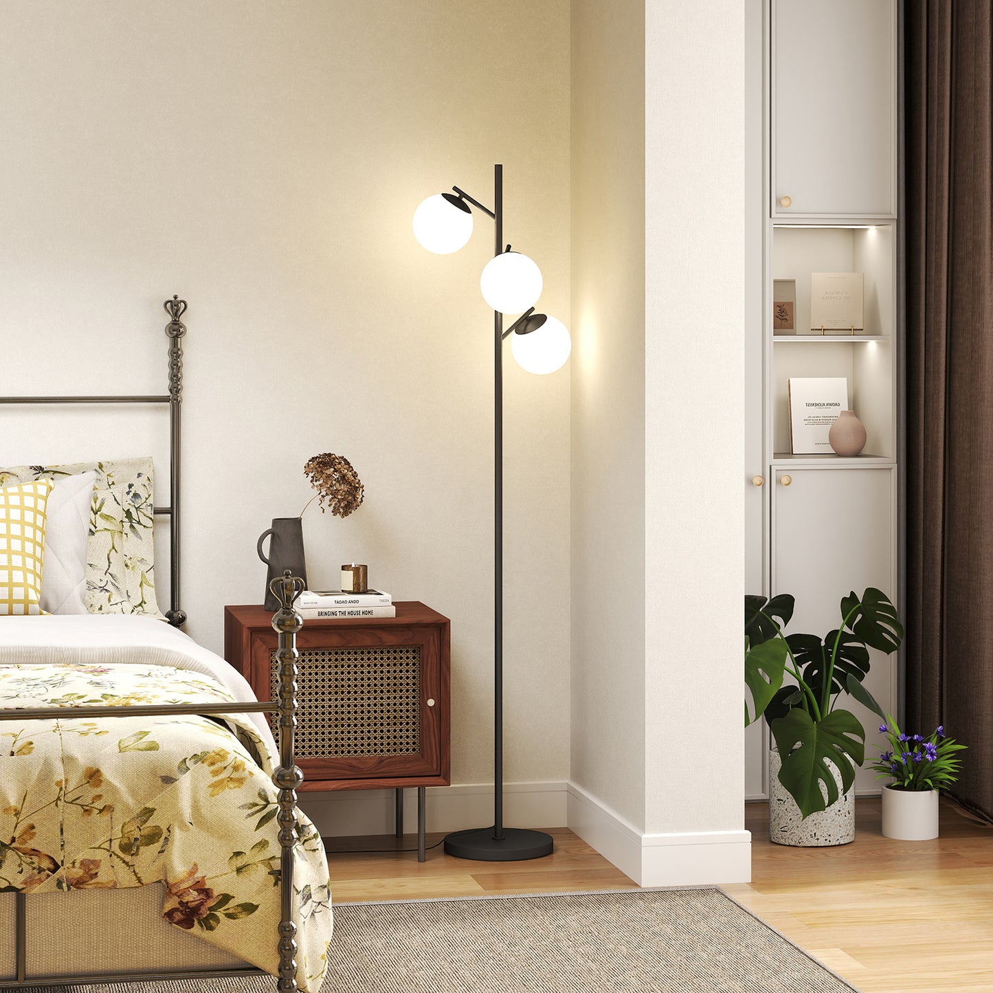 Modern Tree Floor Lamp with 3 Light, for Living Room Bedroom, Black