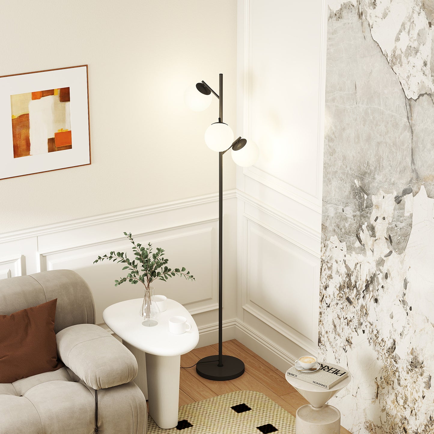 Modern Tree Floor Lamp with 3 Light, for Living Room Bedroom, Black