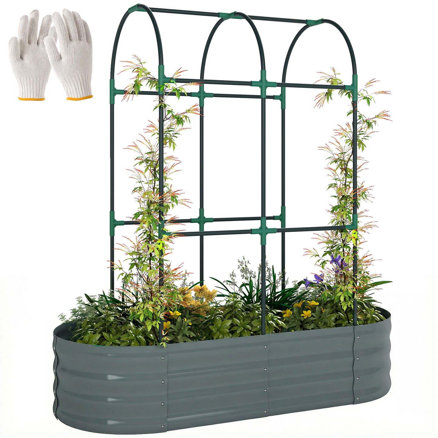 4 x 2 x 4.6ft Galvanised Raised Garden Bed with Trellis, Dark Grey