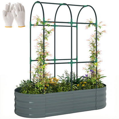 4 x 2 x 4.6ft Galvanised Raised Garden Bed with Trellis, Dark Grey