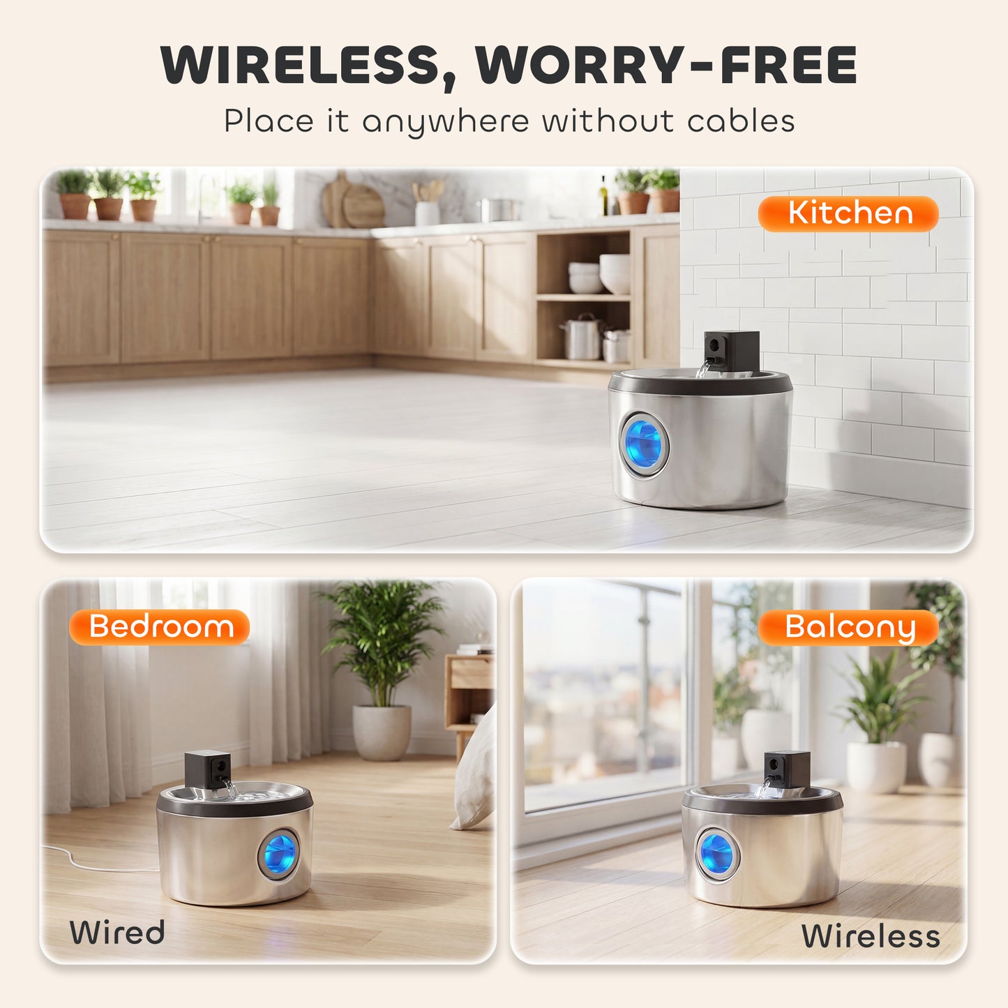 Wireless 4L Cat Water Fountain for Drinking Stainless Steel Cordless