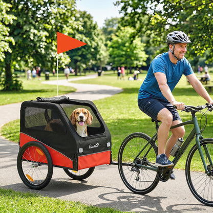 Dog Bike Trailer, Pet Cart Bicycle Carrier for Small and Medium Pets with 20" Inflatable Rubber Wheels, Universal Bicycle Coupler, Reflectors, Flag, Internal Leash, Support Up to 20kg, Red