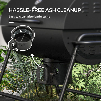 Outdoor Wheeled Barrel Charcoal Barbecue Grill Trolley, Black