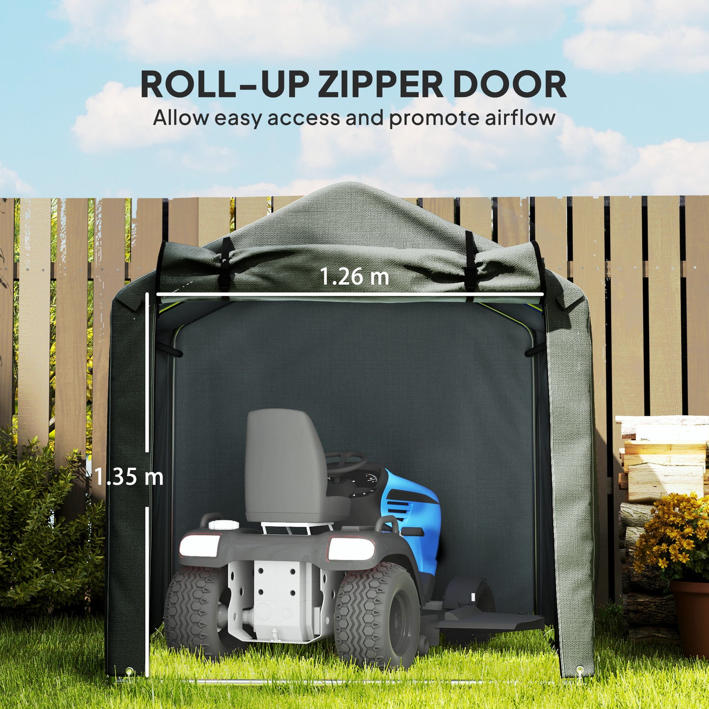 Garden Tool Storage Shed with Roll-up Zipper Door, Dark Grey