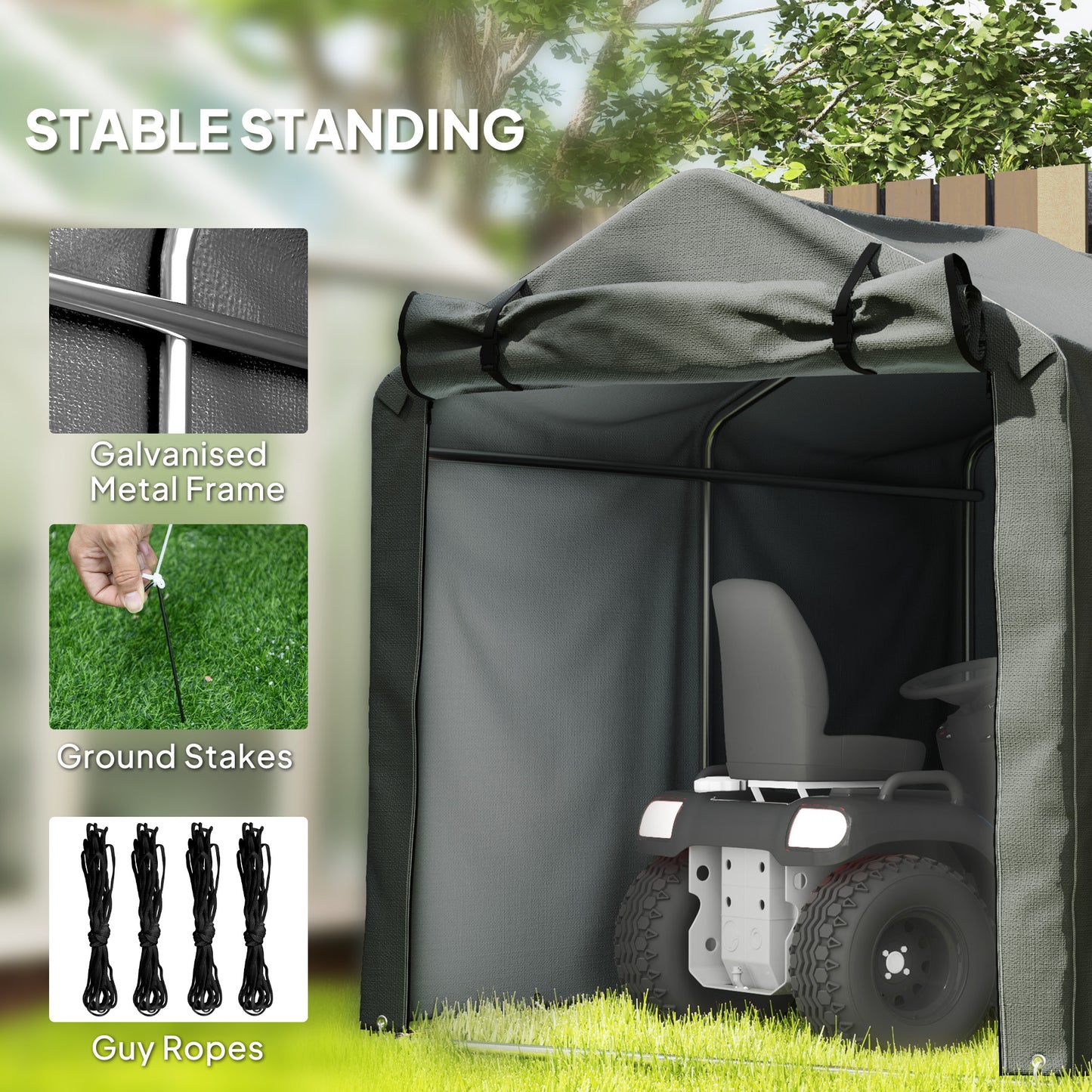 Garden Tool Storage Shed with Roll-up Zipper Door, Dark Grey