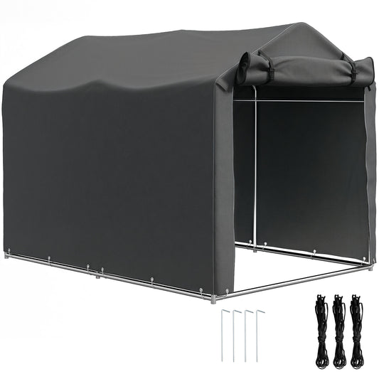 Garden Tool Storage Shed with Roll-up Zipper Door, Dark Grey