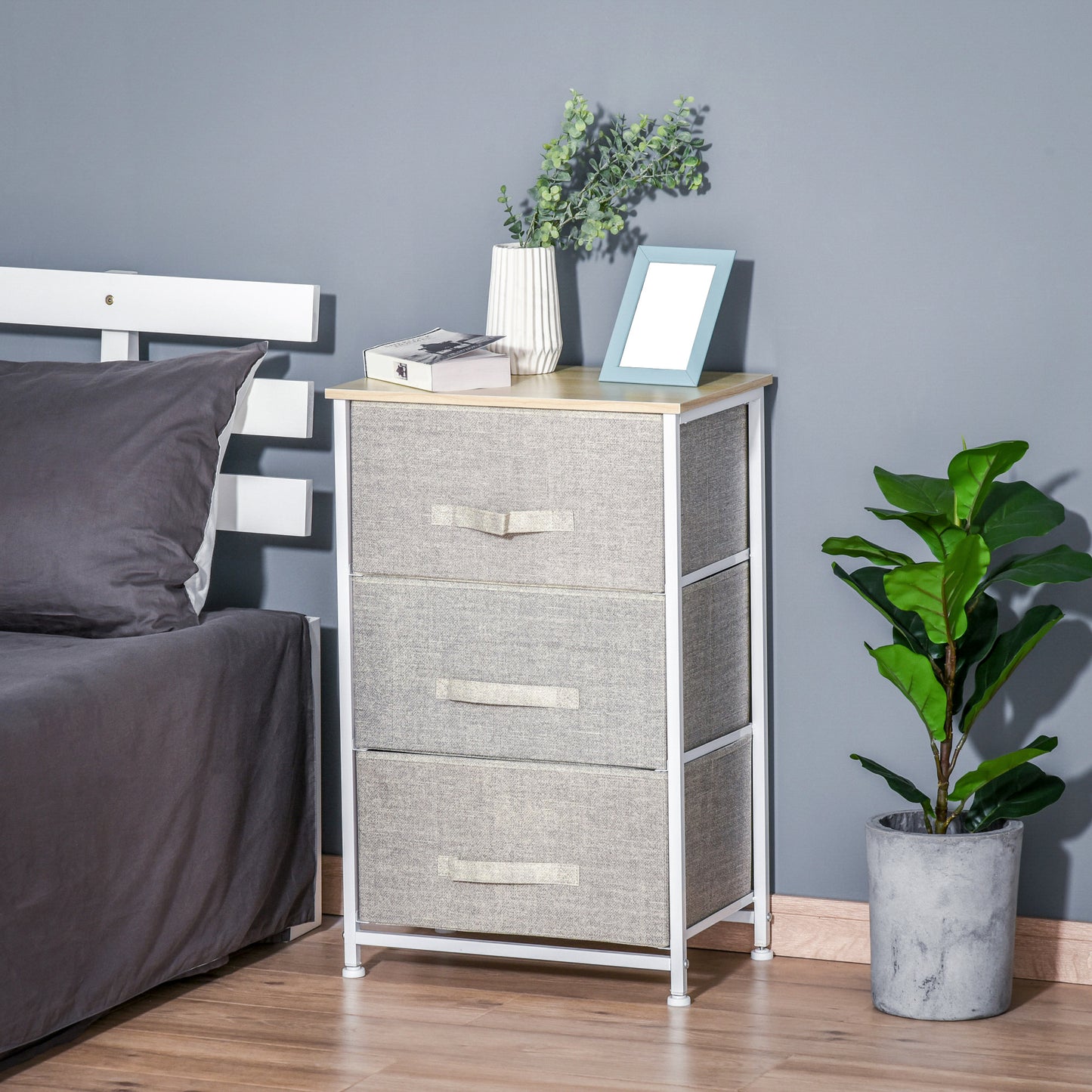 3-Tier Storage Dresser Tower with Adjustable Feet Steel Frame Home
