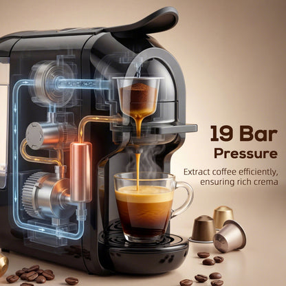 Pod Coffee Machine for Nespresso and Dolce Gusto Capsule, 19 Bar