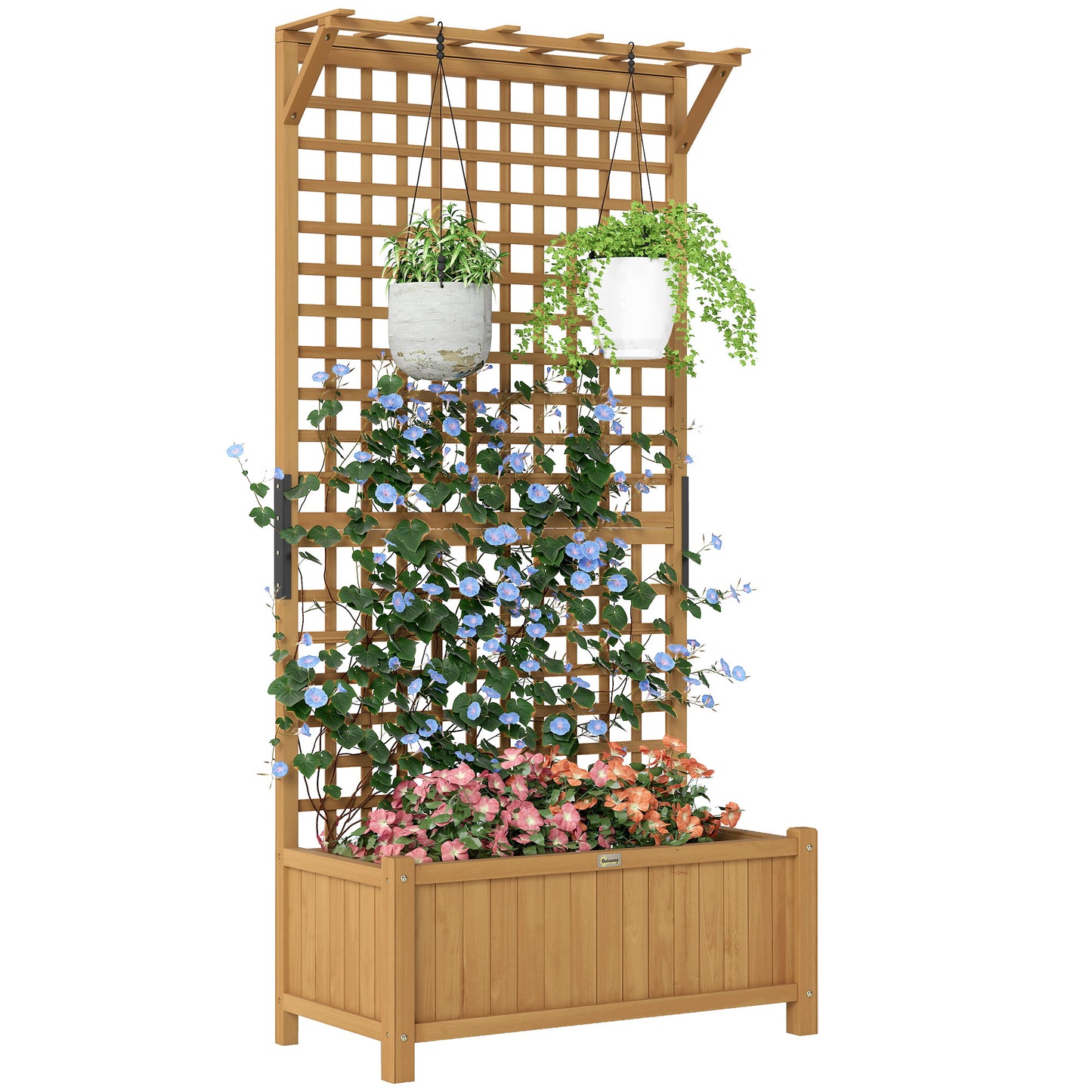 Wood Planter with Trellis for Climbing Plants Planter Box Yellow