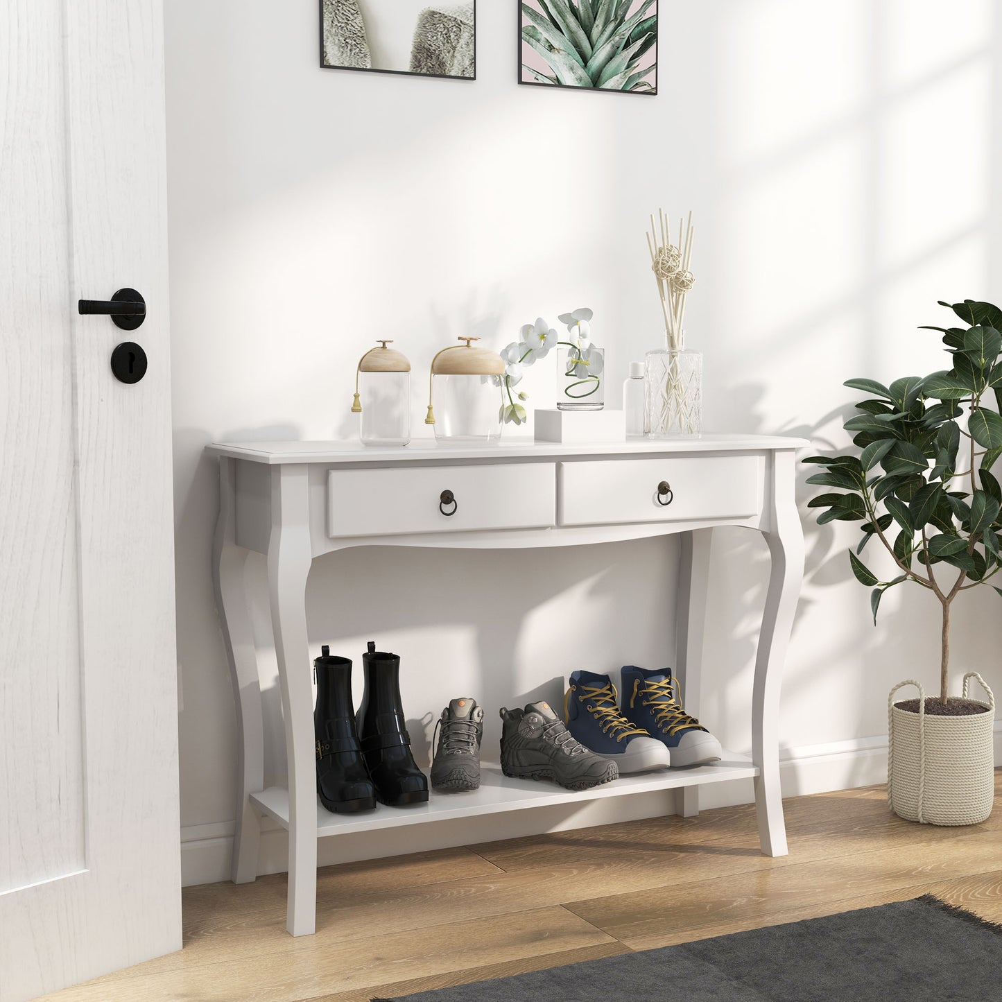 Console Table Sofa Side Desk with Storage Shelves Drawers for Entryway