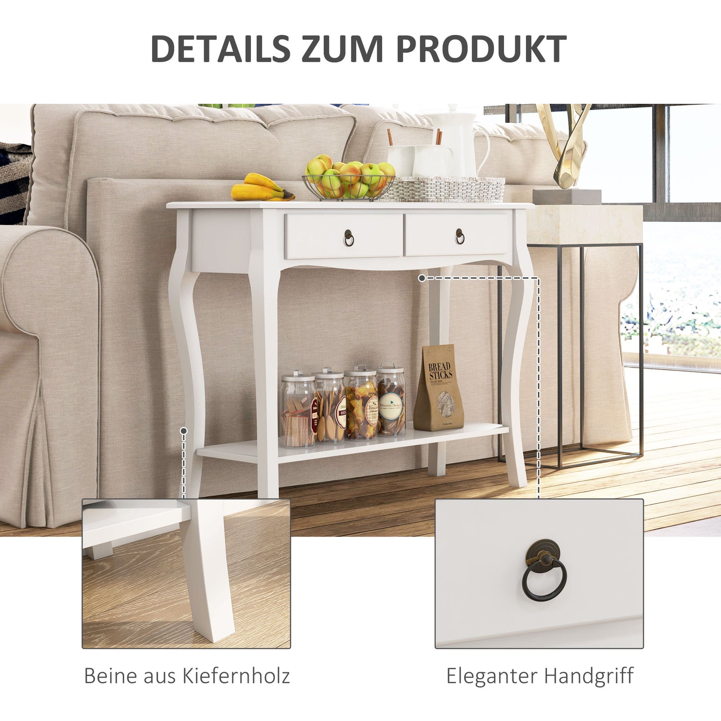 Console Table Sofa Side Desk with Storage Shelves Drawers for Entryway