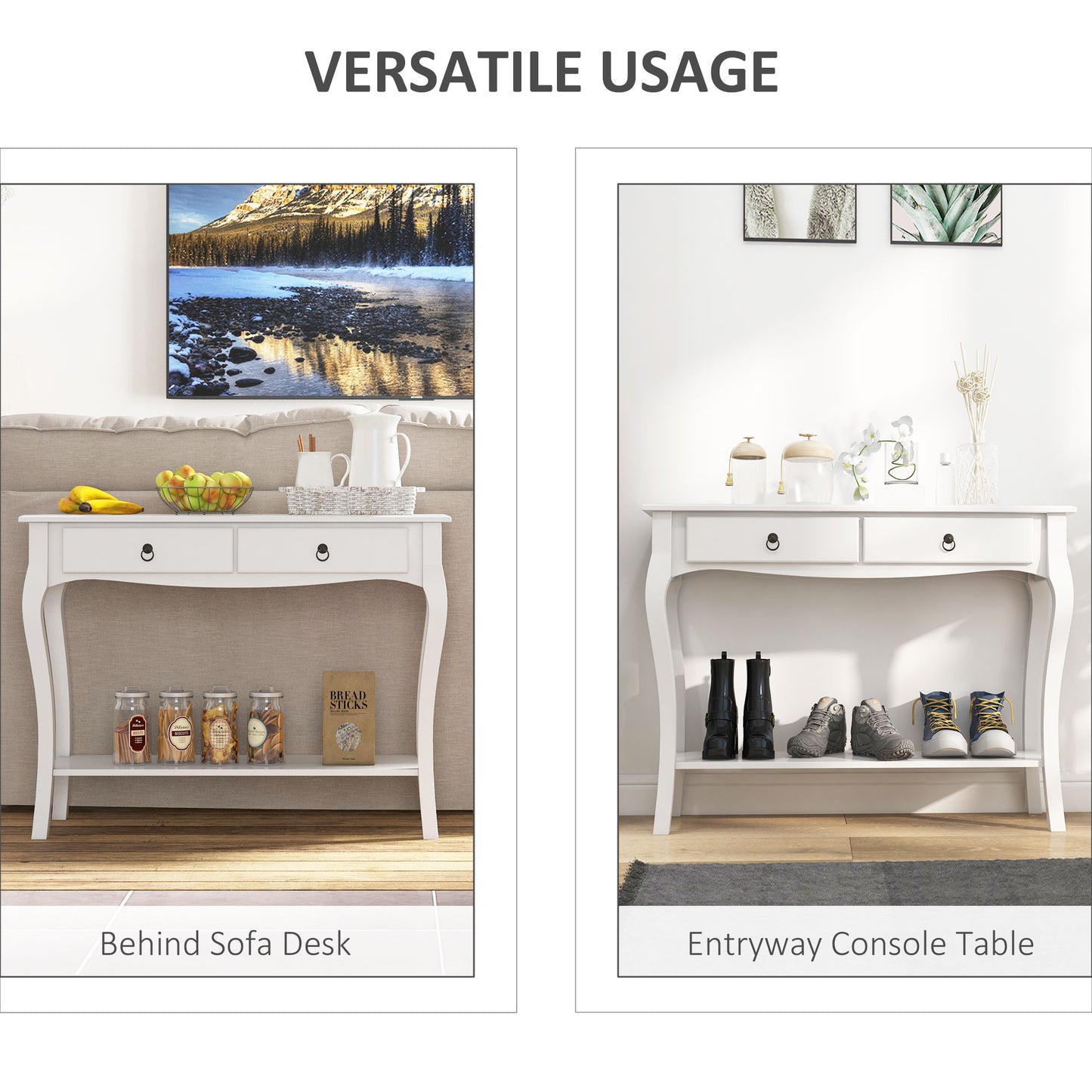 Console Table Sofa Side Desk with Storage Shelves Drawers for Entryway
