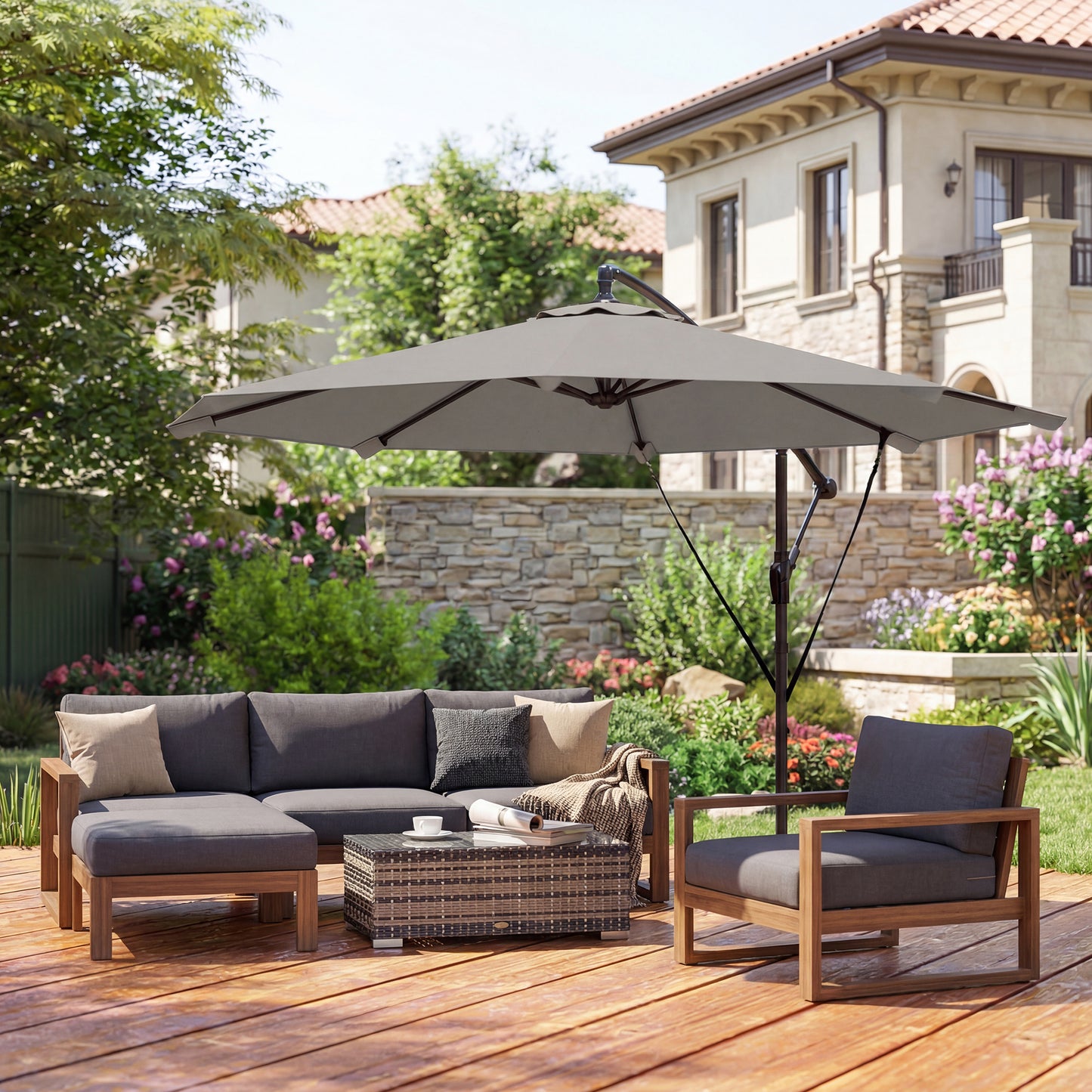 3 m Cantilever Parasol, Offset Umbrella with Cover and Wind Ropes
