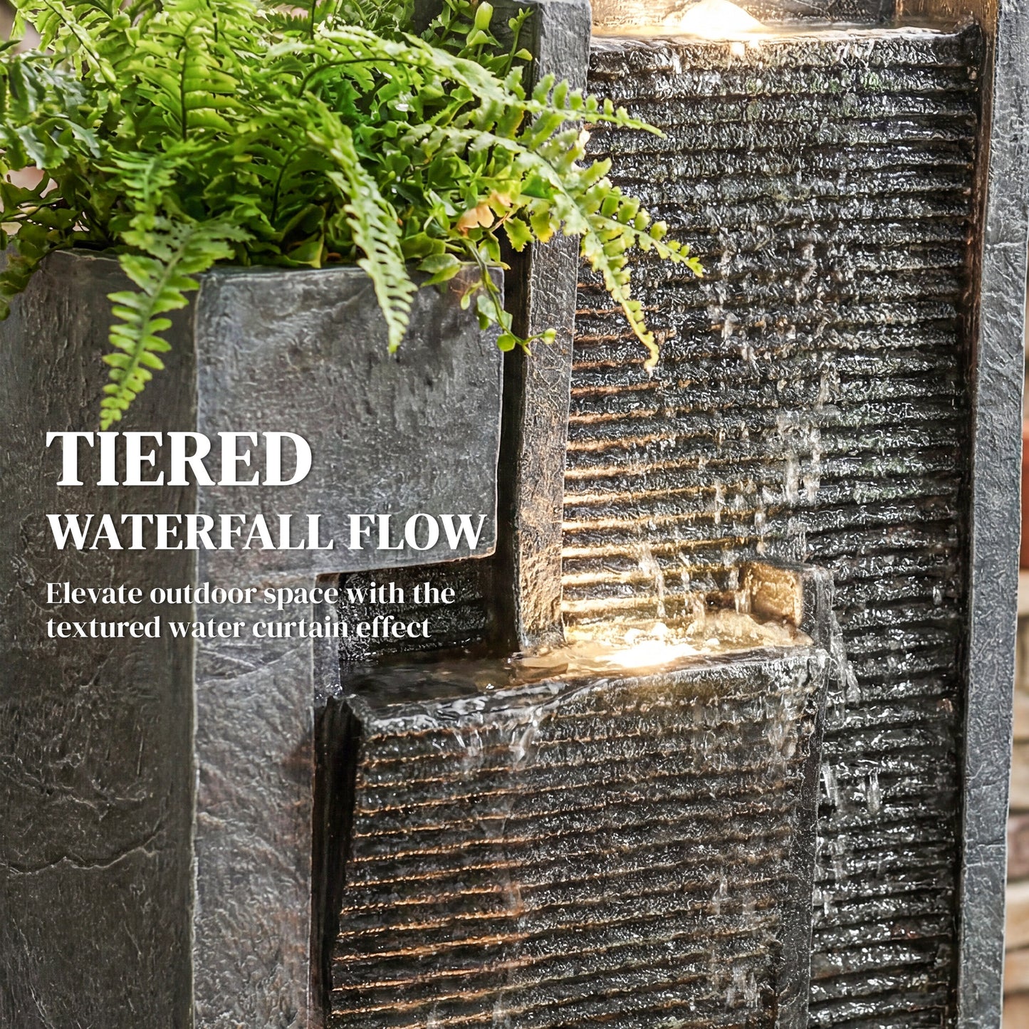 Water Feature with Planter, Resin Waterfall Feature, Dark Grey