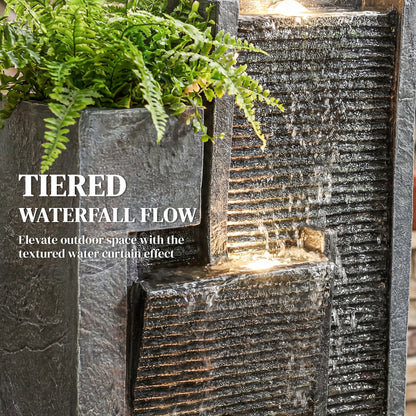 Water Feature with Planter, Resin Waterfall Feature, Dark Grey