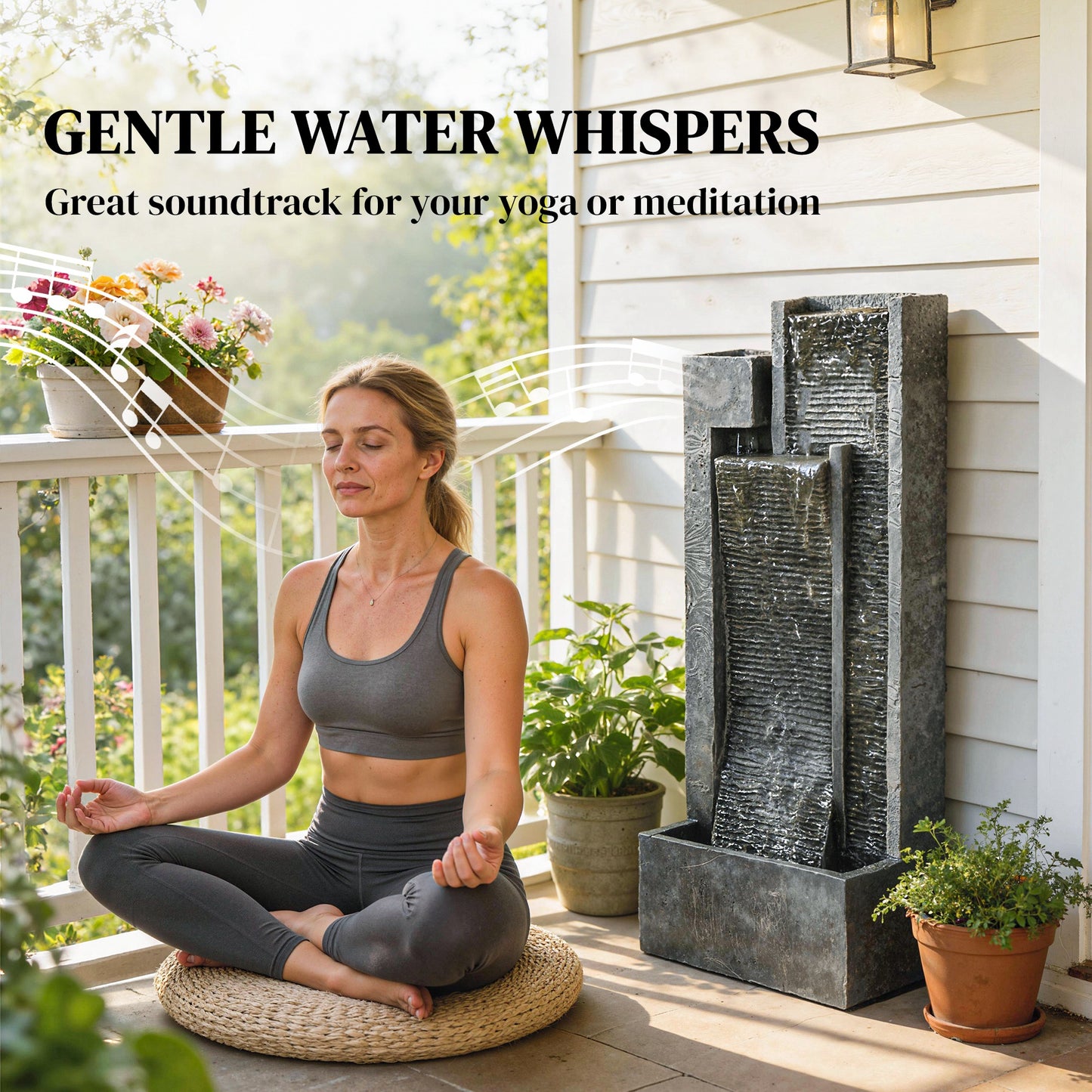 Water Feature with Planter, Resin Waterfall Feature, Dark Grey