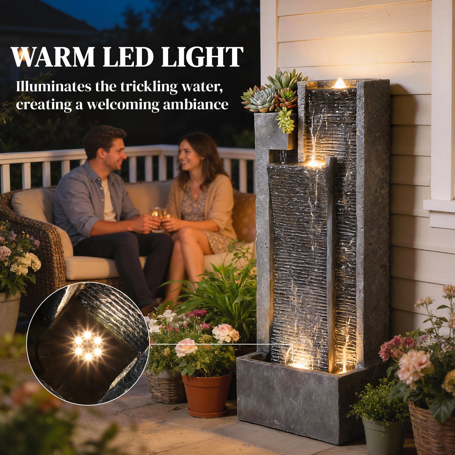 Water Feature with Planter, Resin Waterfall Feature, Dark Grey