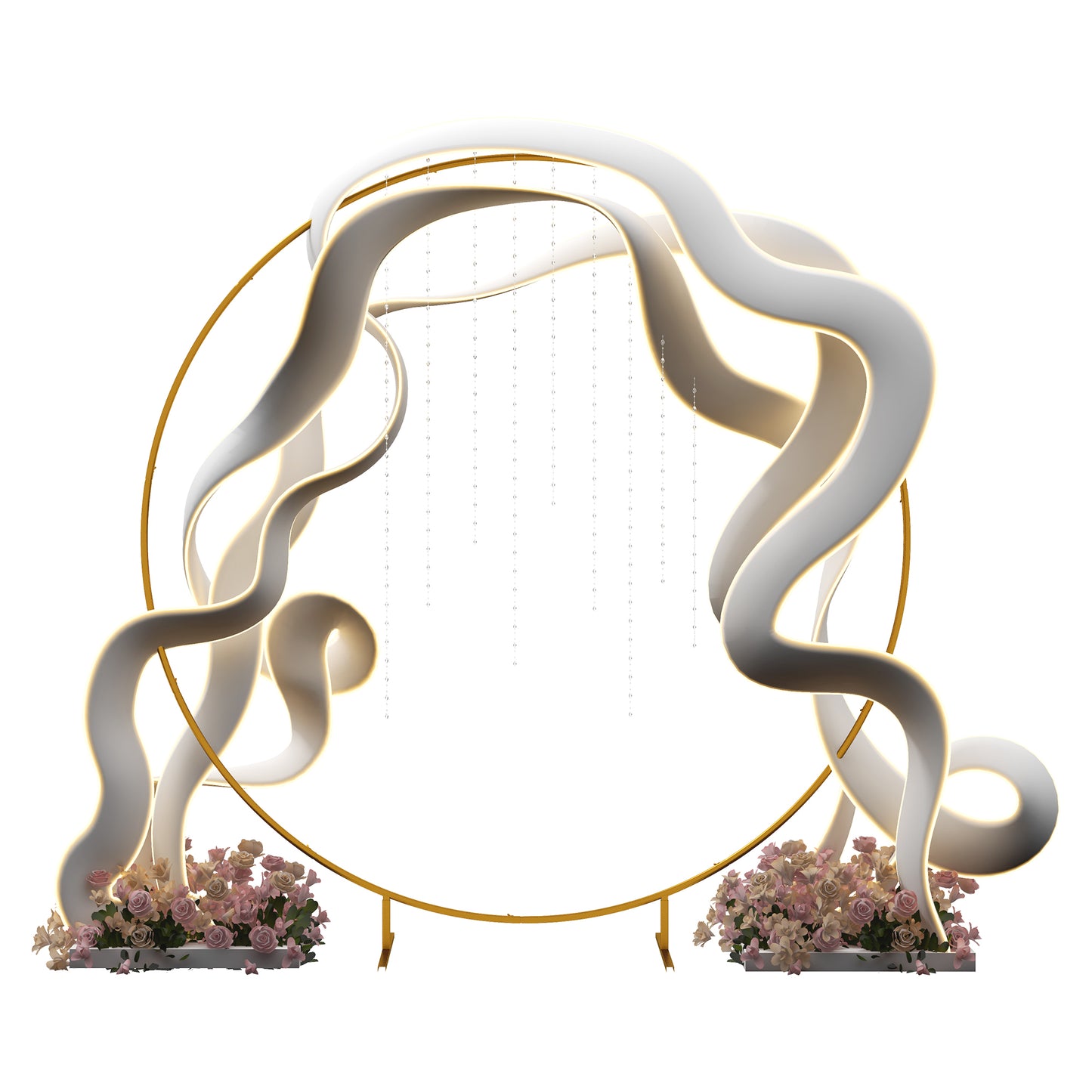 222cm Gold Tone Wedding Arch Round Backdrop Stand for Birthday Party