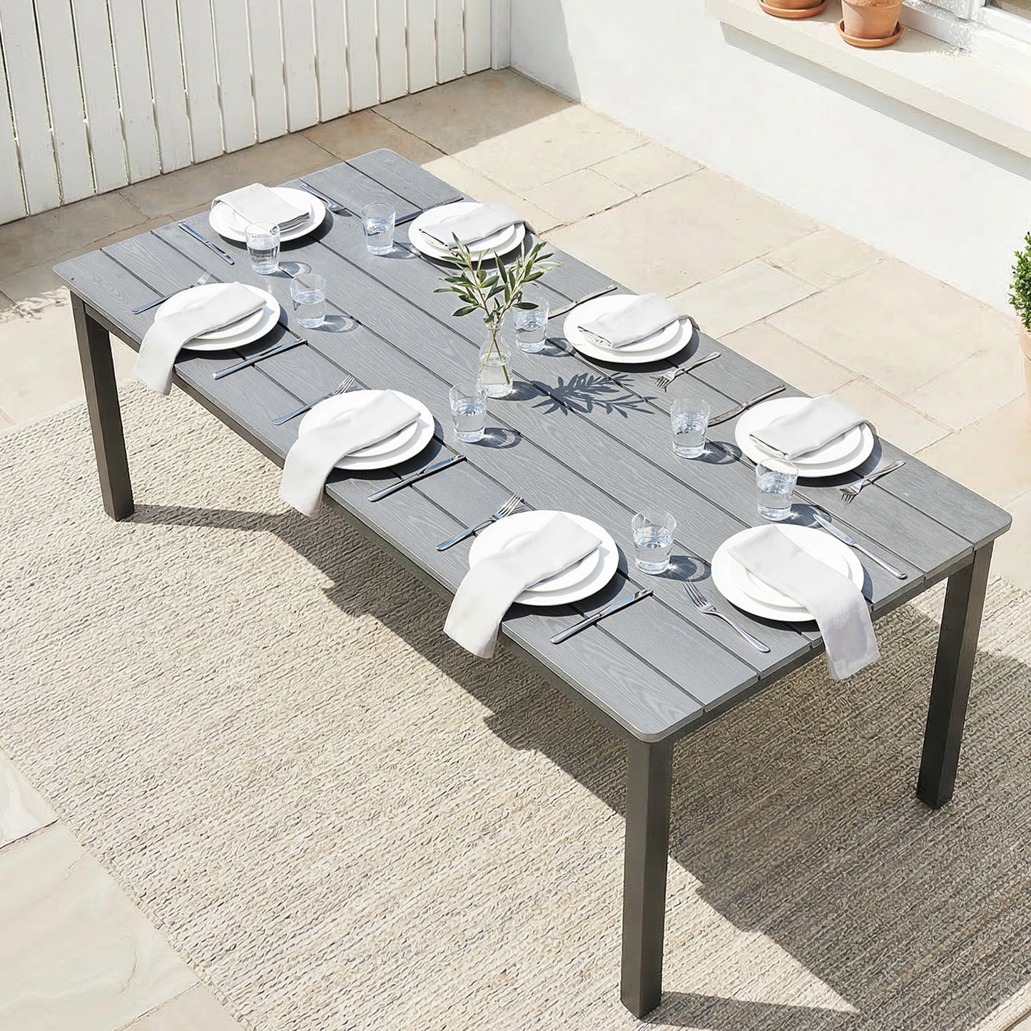 180 x 86 cm Garden Dining Table for 6-8 Person, Grey