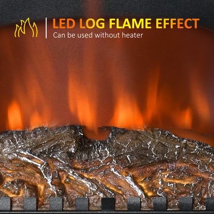 Electric Fireplace Stove Heater with LED Fire Flame Effect, Double Door, Freestanding & Portable with Overheat Protection, 1000W/2000W, Black