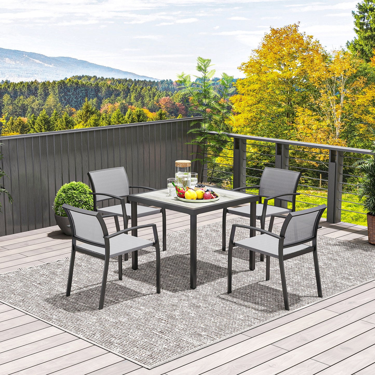 5 Piece Garden Furniture Set with 4 Stackable Armchairs, Grey