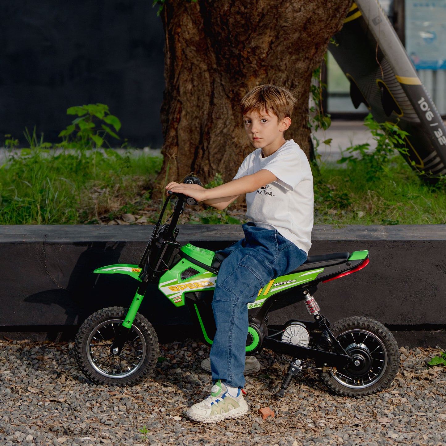 Kids Electric Motorbike, 24V Battery Powered Dirt Bike with 250W Motor, 6-16km/h, 7AH Batteries, 12" Inflatable Tires and Rear Suspension, Ride On Motorcycle for 8-12 Years Old, Green