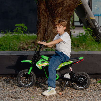 Kids Electric Motorbike, 24V Battery Powered Dirt Bike with 250W Motor, 6-16km/h, 7AH Batteries, 12" Inflatable Tires and Rear Suspension, Ride On Motorcycle for 8-12 Years Old, Green
