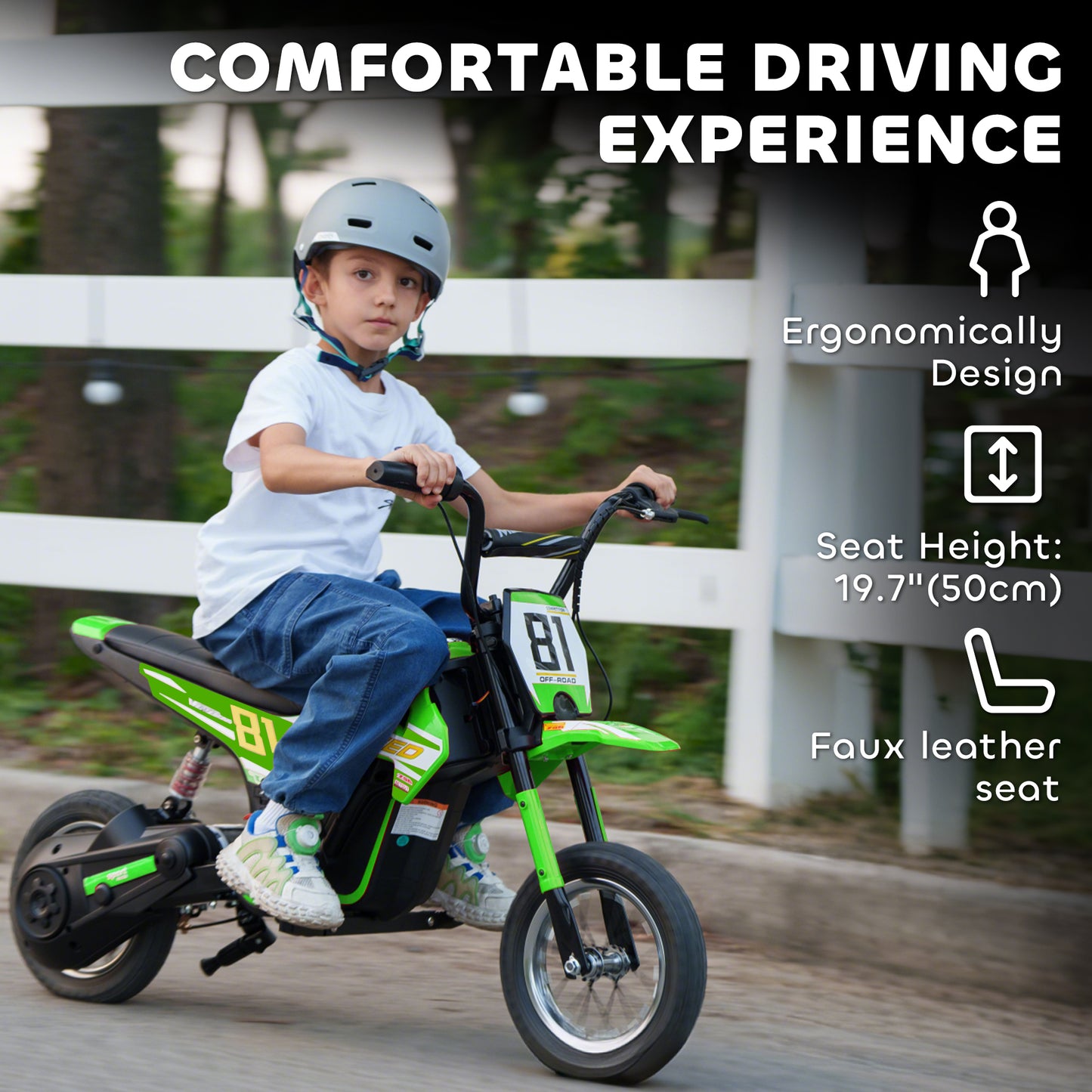 Kids Electric Motorbike, 24V Battery Powered Dirt Bike with 250W Motor, 6-16km/h, 7AH Batteries, 12" Inflatable Tires and Rear Suspension, Ride On Motorcycle for 8-12 Years Old, Green