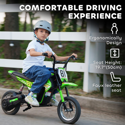 Kids Electric Motorbike, 24V Battery Powered Dirt Bike with 250W Motor, 6-16km/h, 7AH Batteries, 12" Inflatable Tires and Rear Suspension, Ride On Motorcycle for 8-12 Years Old, Green