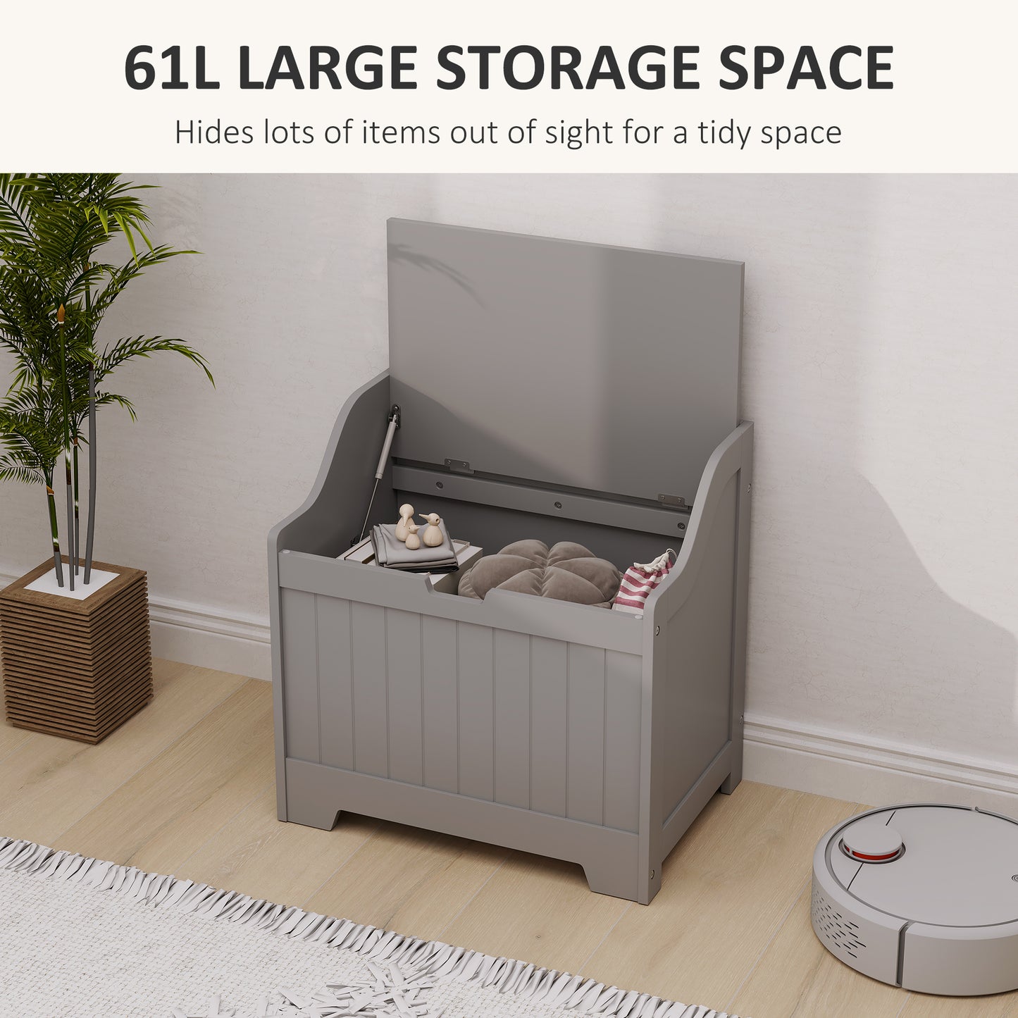 Storage Trunk with Safety Hinge for Living Room, 56.4cm, Grey