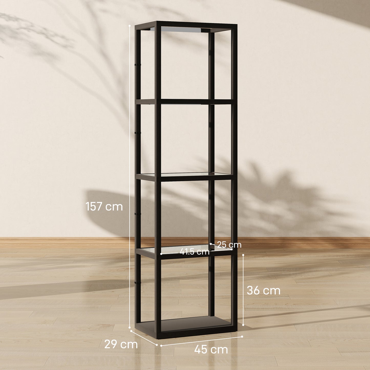 LED Floor Lamp with Glass Shelves, Dimmable Room Lamp, Black