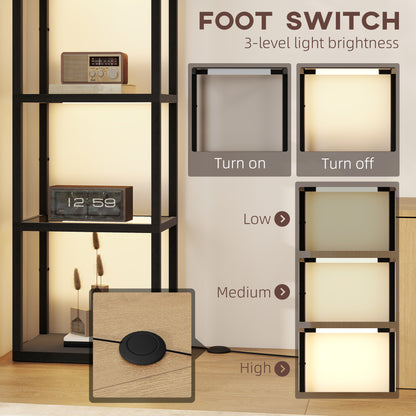 LED Floor Lamp with Glass Shelves, Dimmable Room Lamp, Black