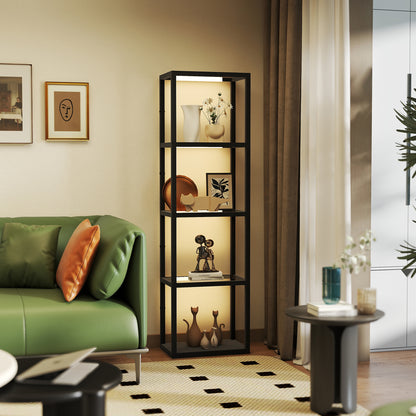 LED Floor Lamp with Glass Shelves, Dimmable Room Lamp, Black