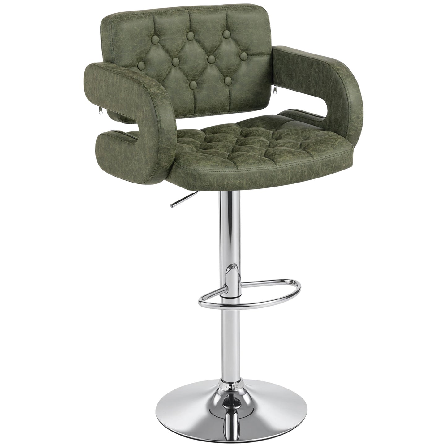 Adjustable Height Barstool Steel Pole PU Leather, Green