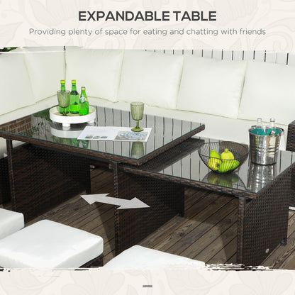 10-Seater Sofa Sectional w/ Cushioned Seat, Footstools and Glass Table