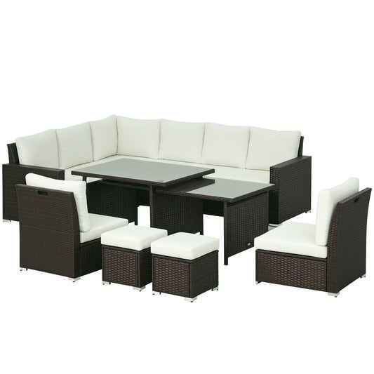 10-Seater Sofa Sectional w/ Cushioned Seat, Footstools and Glass Table