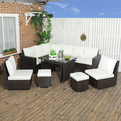 10-Seater Sofa Sectional w/ Cushioned Seat, Footstools and Glass Table