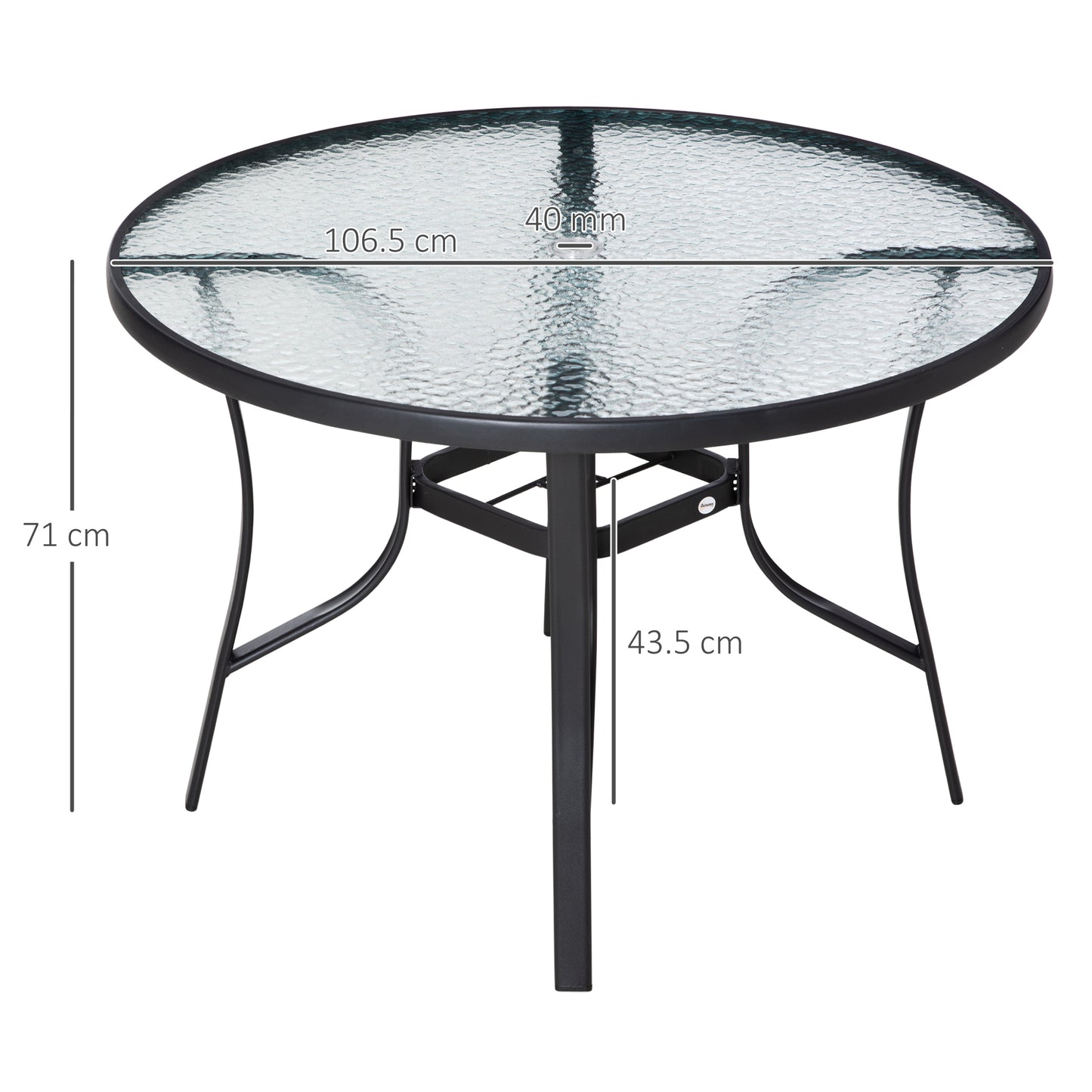 106cm Round Garden Dining Table with Parasol Hole Tempered Glass Top
