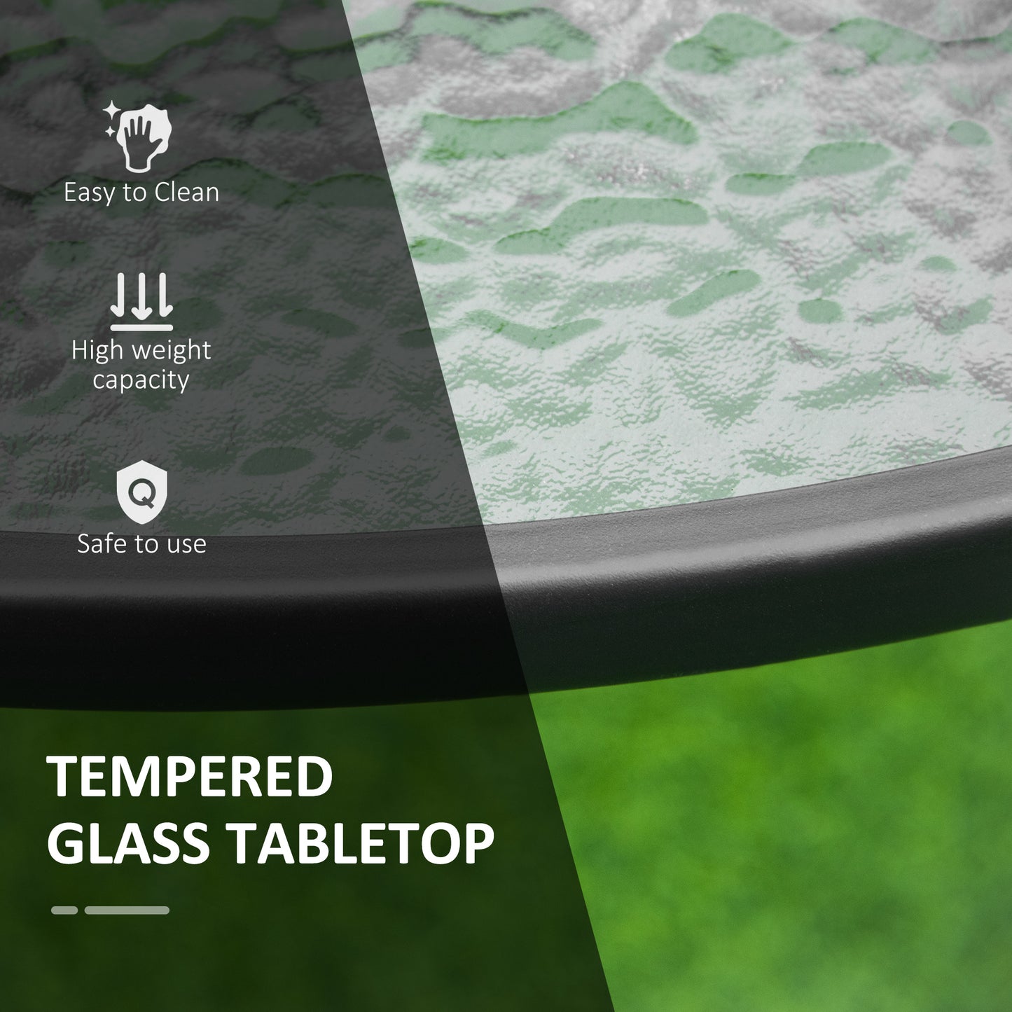106cm Round Garden Dining Table with Parasol Hole Tempered Glass Top