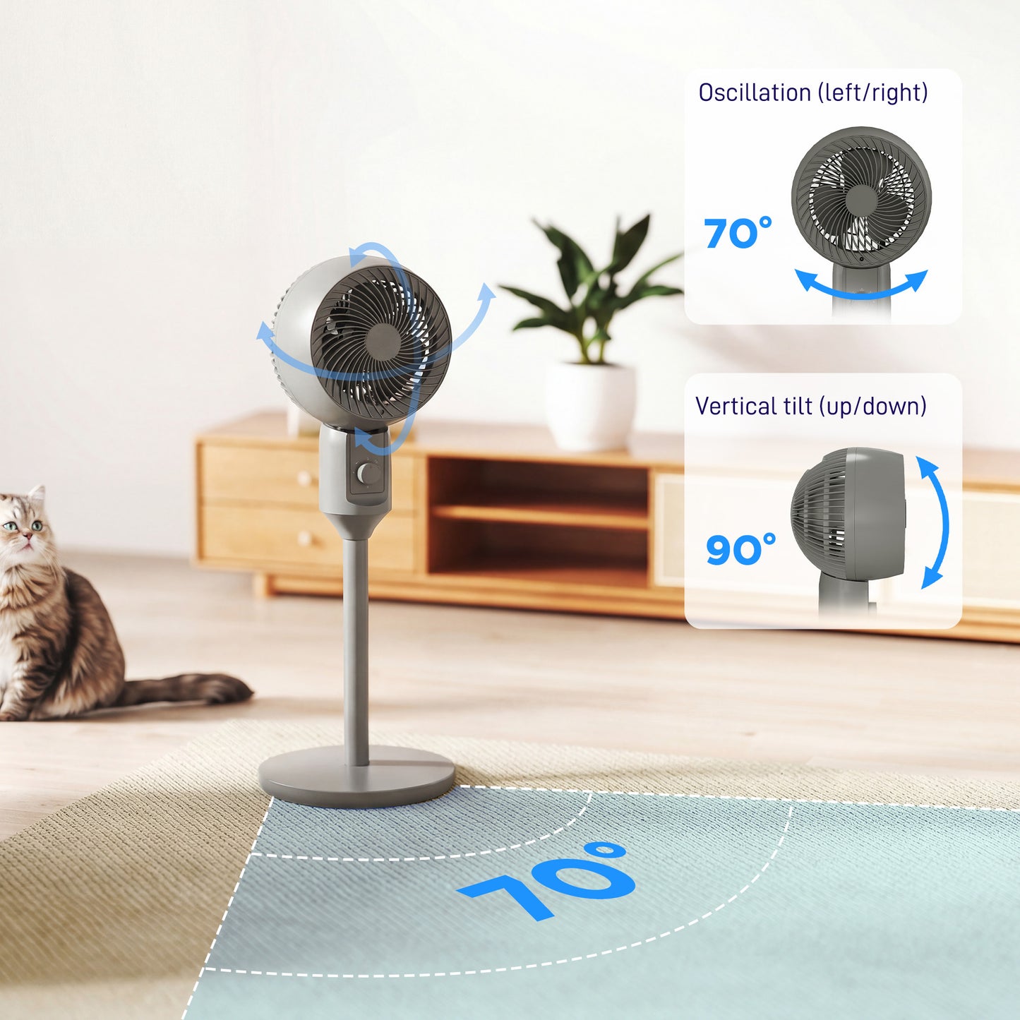 9" Pedestal Cooling Fan with Adjustable Speed, Grey