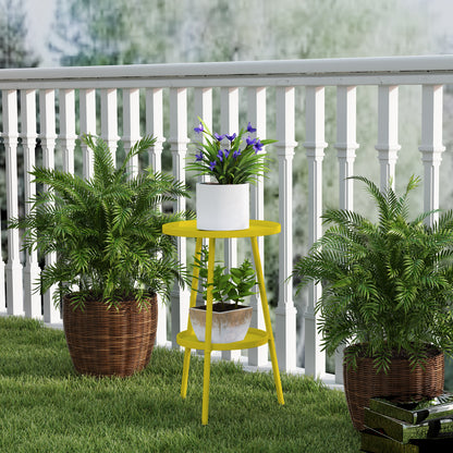 Round Garden Table, 2-Tier Metal Patio Table Coffee Table, Yellow